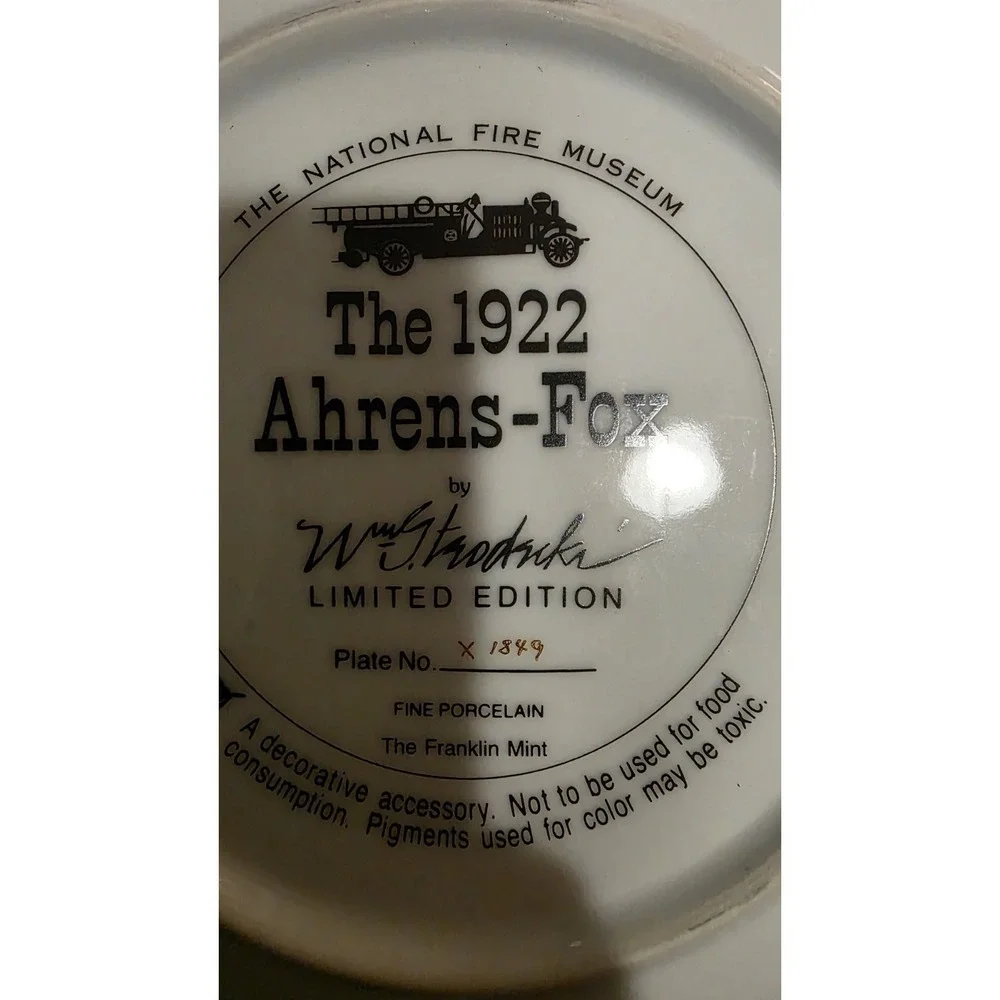 Franklin Mint National Fire Museum Plate The 1922 Ahrens-Fox Limited Edit #X1849